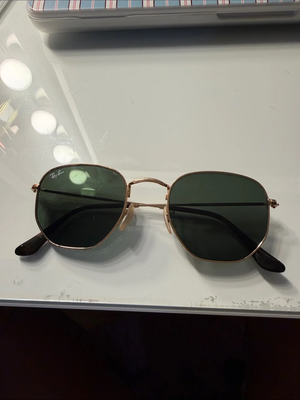 Ray-Ban women's Gold Frame Dark Green Lens Sunglasses